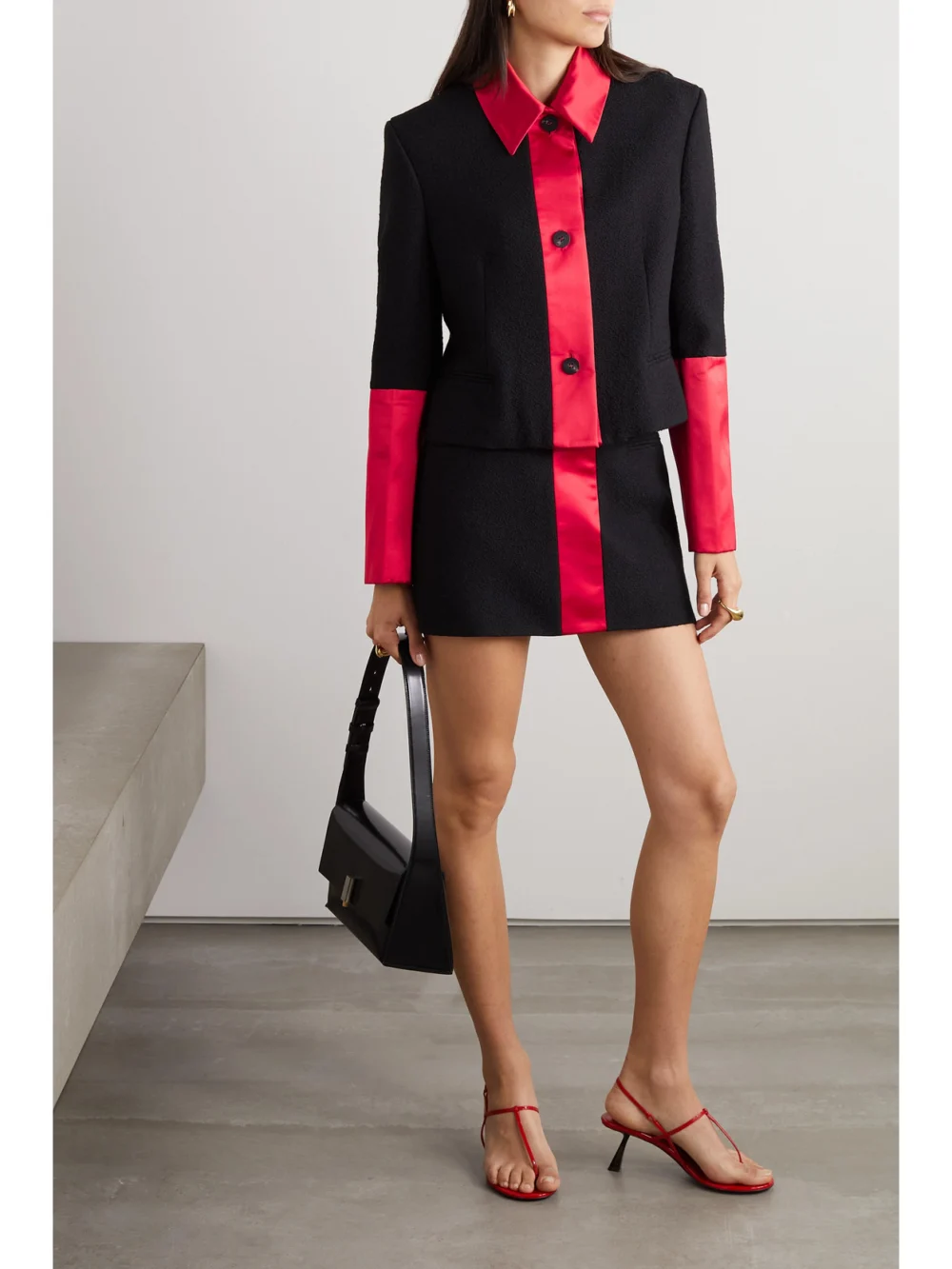 Ferragamo Silk-trimmed Bouclé Jacket, worn by a model