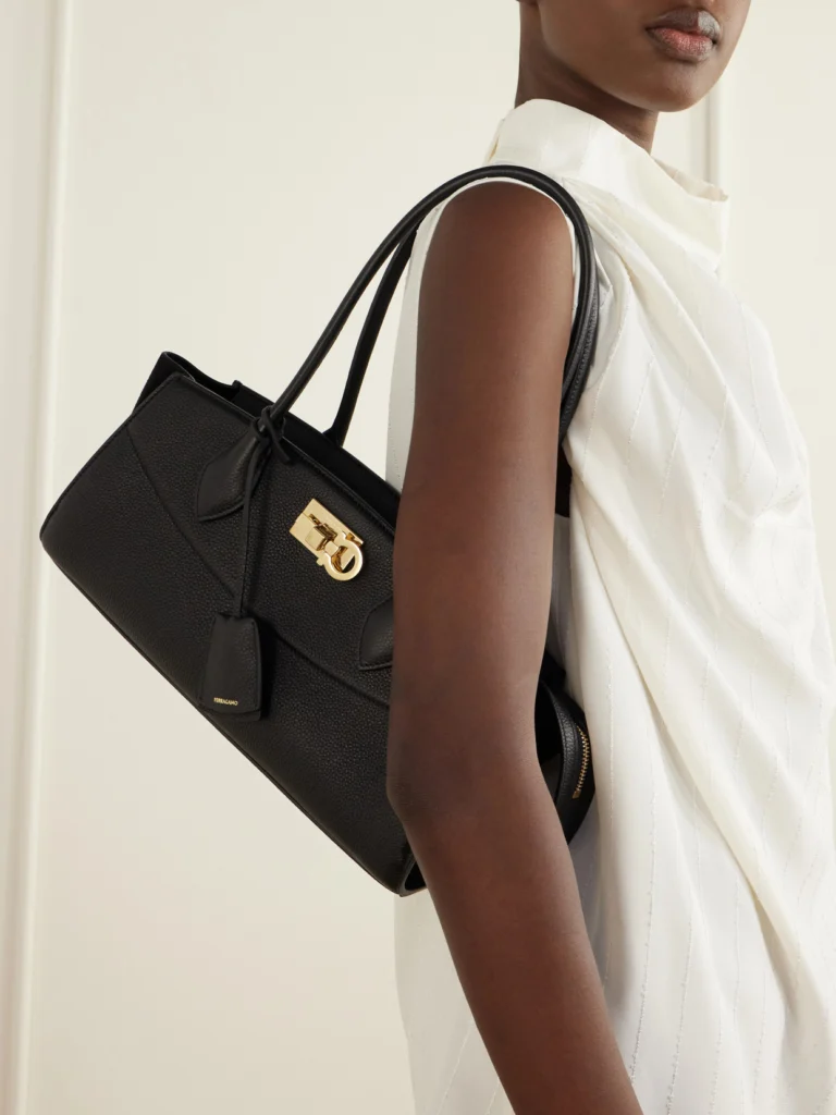 Ferragamo Studio East West Suede-trimmed Textured-leather Shoulder Bag