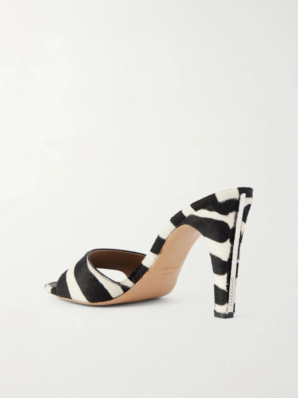 Back view of the Ferragamo Tatiana Zebra-print Calf-hair Mules
