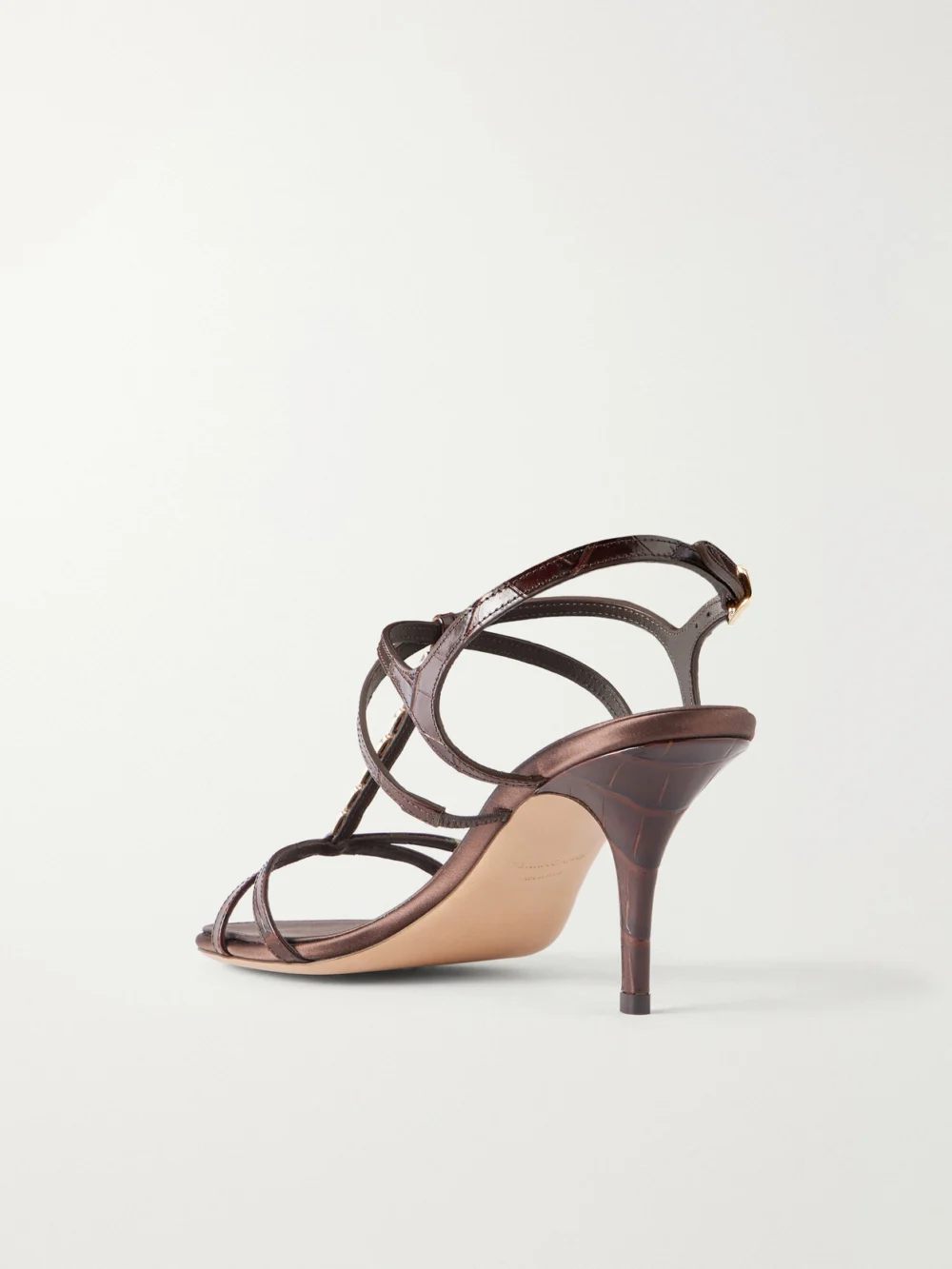 Back view of the Ferragamo Tiane 70 Embellished Croc-effect Leather Sandals