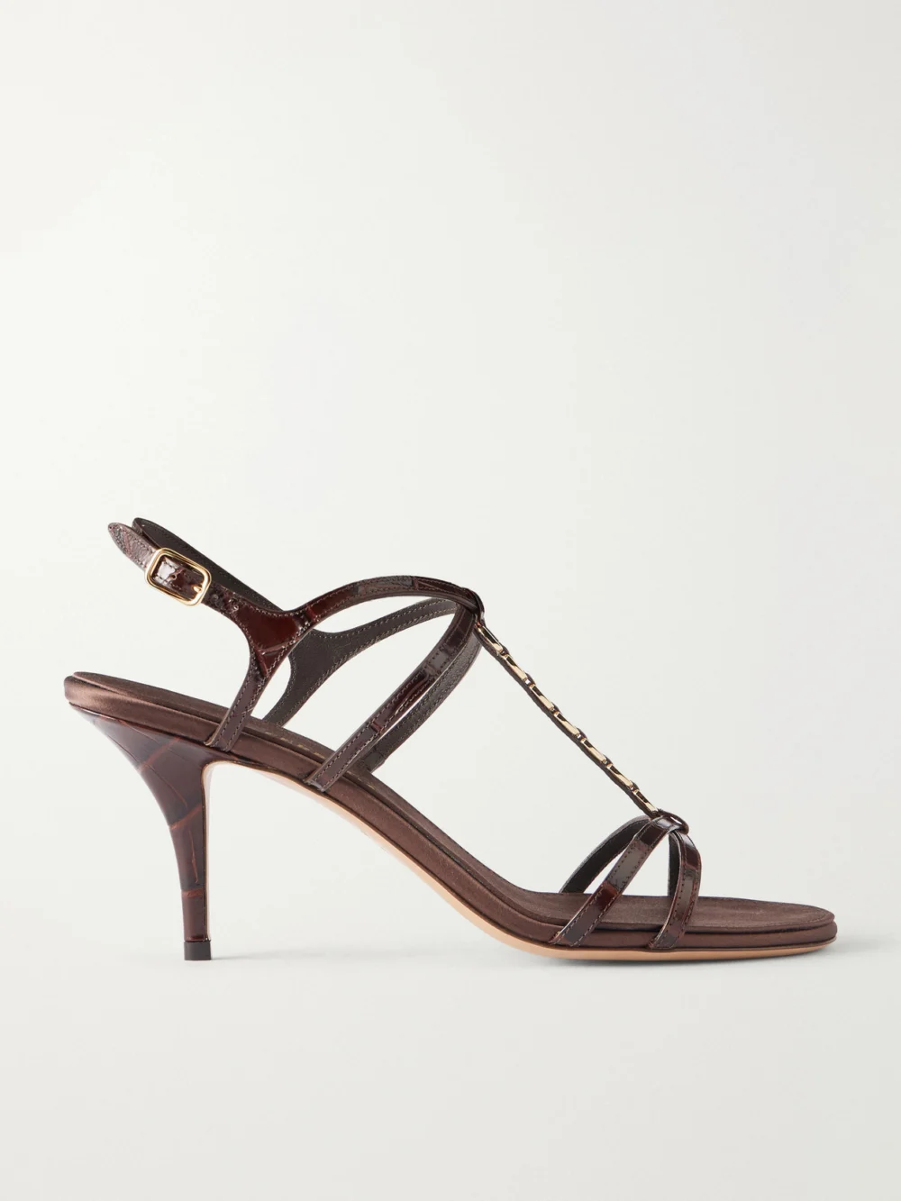 Ferragamo Tiane 70 Embellished Croc-effect Leather Sandals in dark brown