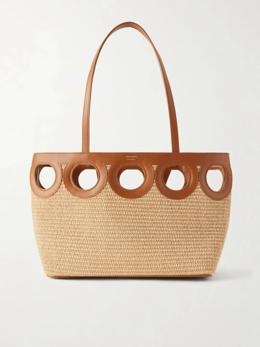 Ferragamo Tt Gancio Small Leather-trimmed Raffia Tote Bag in neutral
