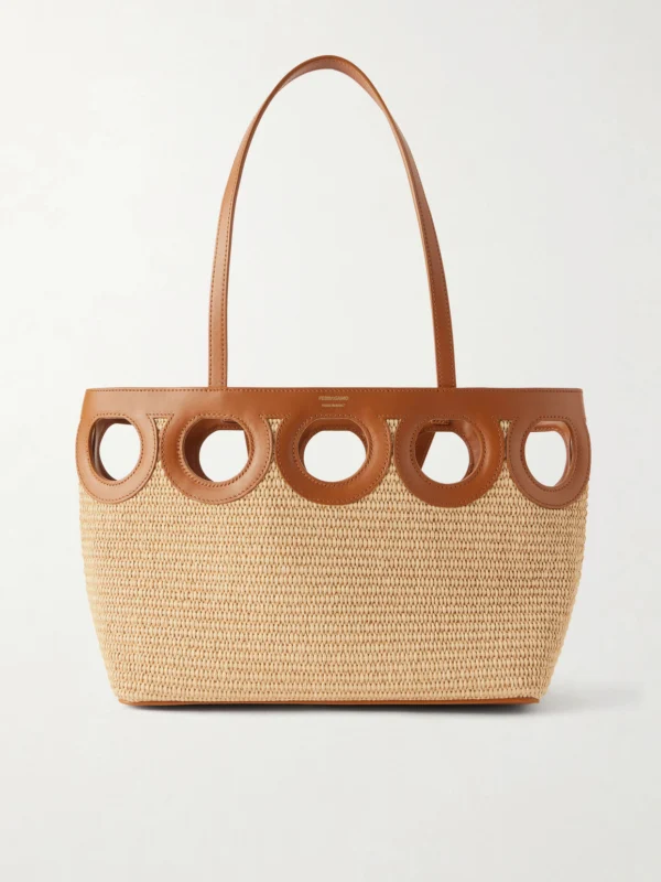 Ferragamo Tt Gancio Small Leather-trimmed Raffia Tote Bag