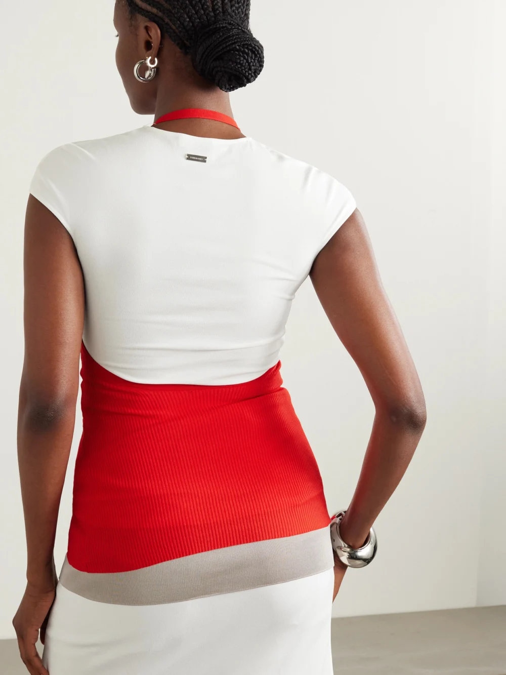 Back view of the Ferragamo Two-tone Layered Ribbed Jersey Tank and T-shirt Set