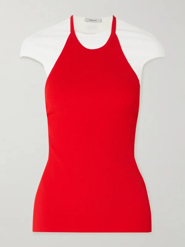 Ferragamo Two-tone Layered Ribbed Jersey Tank and T-shirt Set