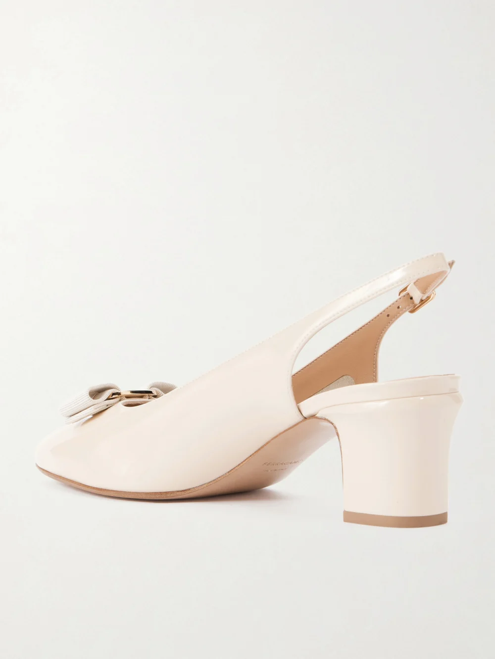 Back view of the Ferragamo Vetty Bow-embellished Patent-leather Slingback Pumps