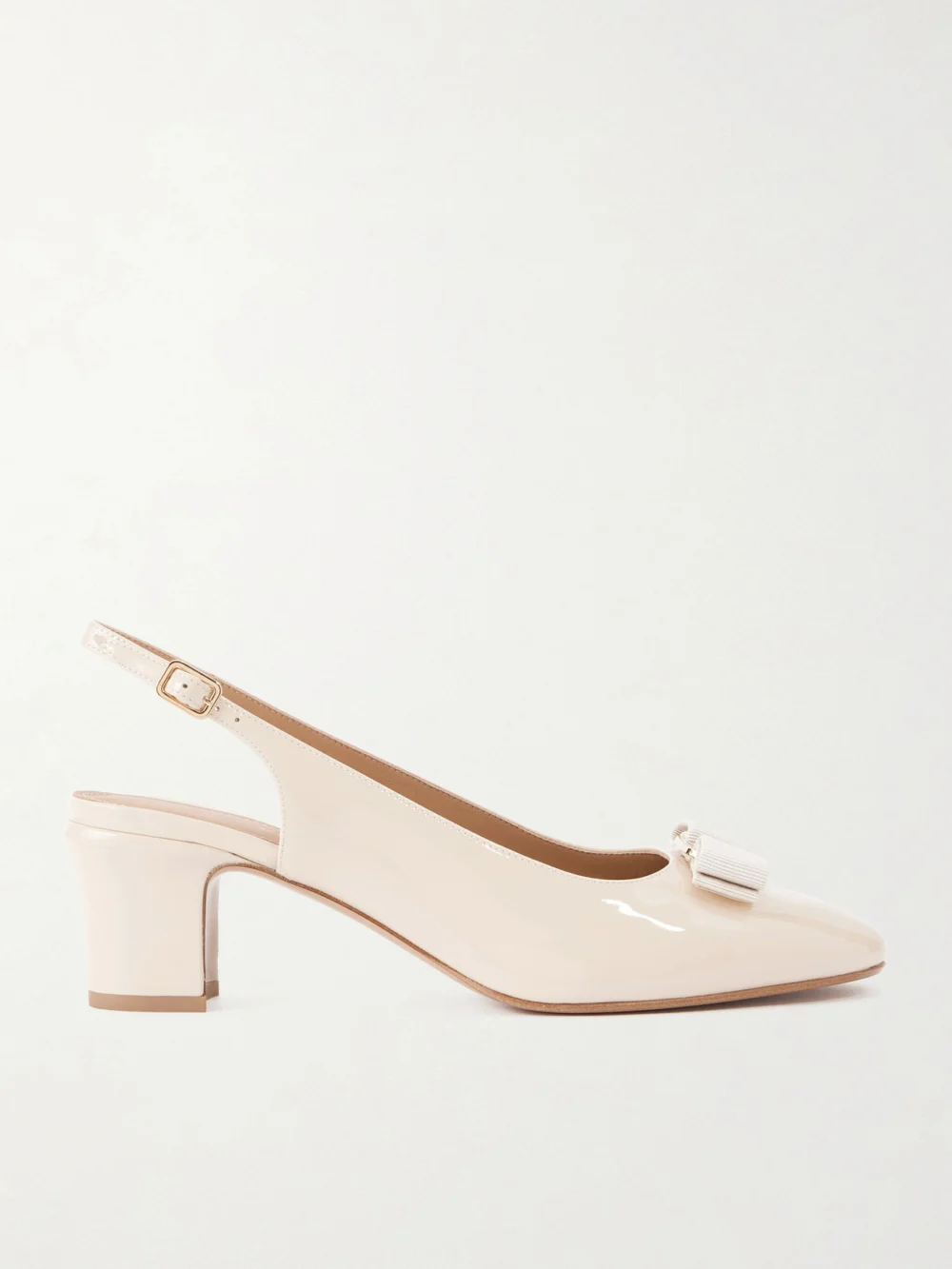 Ferragamo Vetty Bow-embellished Patent-leather Slingback Pumps in ivory