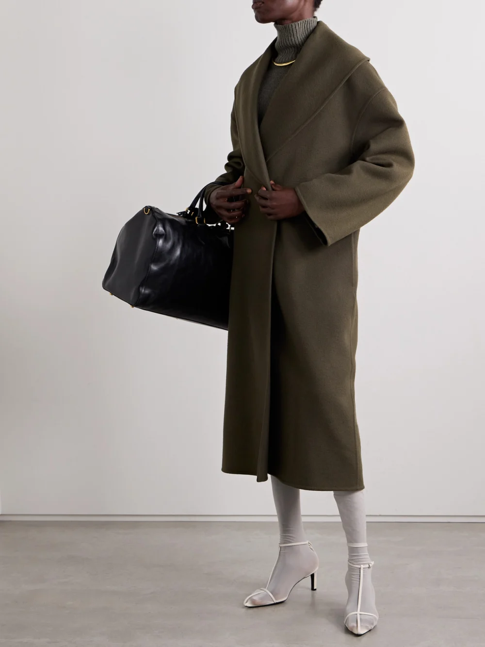 Fforme Carlson Double-breasted Wool Coat, worn by a model