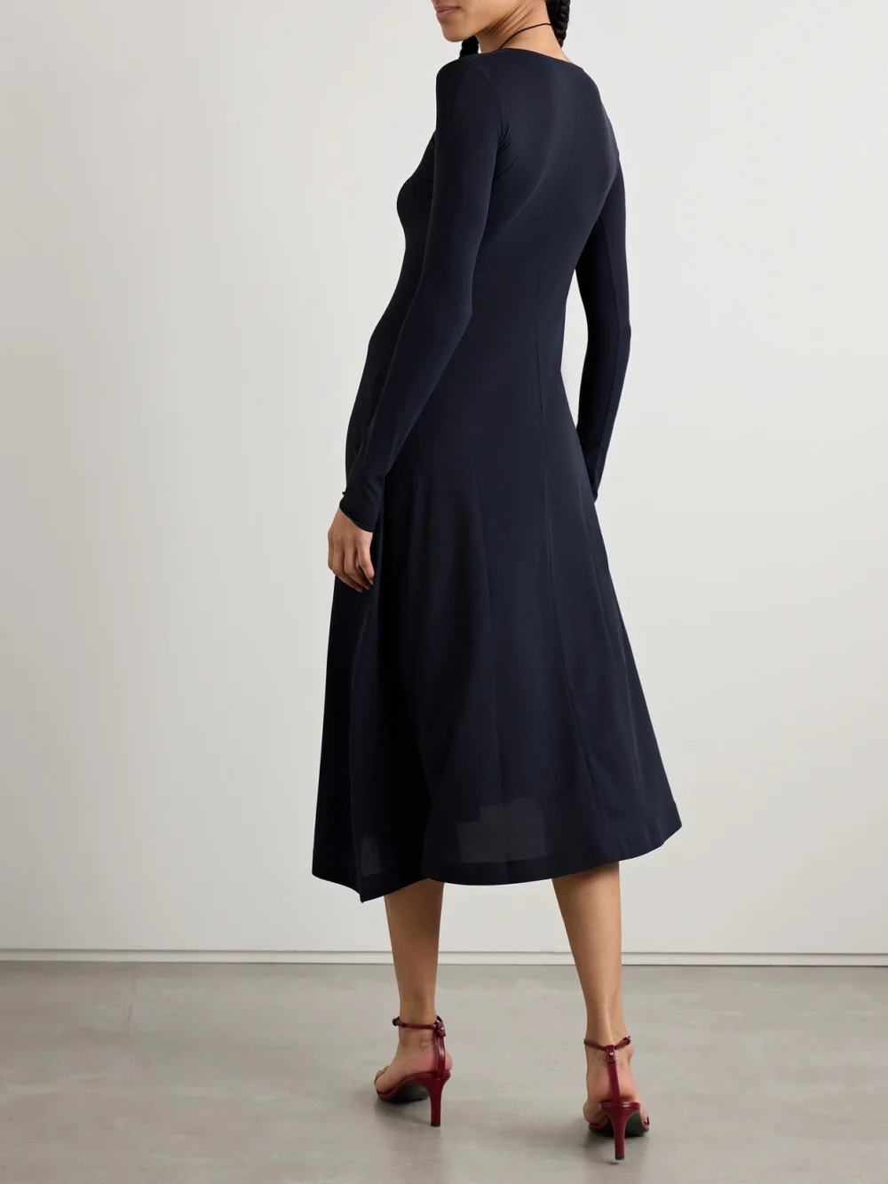 Back view of the Fforme Jo Asymmetric Stretch-silk Jersey Midi Dress