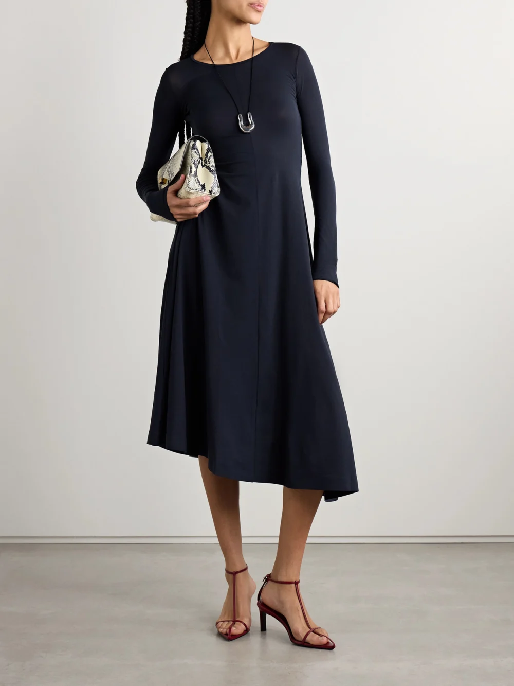 Fforme Jo Asymmetric Stretch-silk Jersey Midi Dress, worn by a model