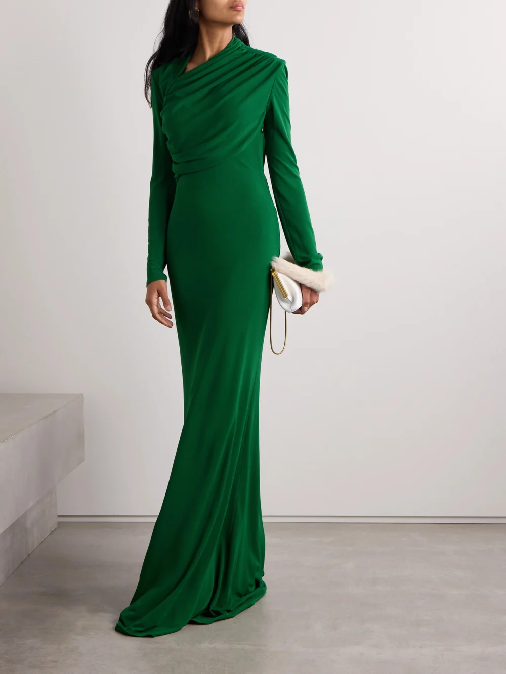Fforme Joy Pleated Draped Jersey Maxi Dress, worn by a model