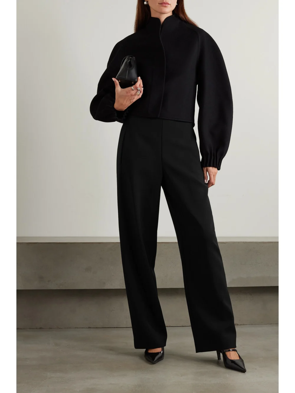 Fforme Larissa Wool-blend Twill Straight-leg Pants, worn by a model