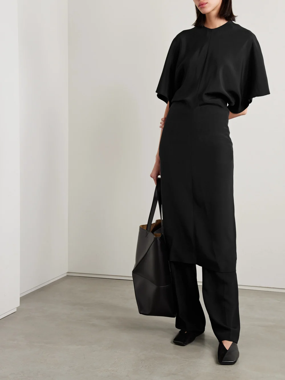 Fforme Maud Crepe Wide-leg Pants, worn by a model