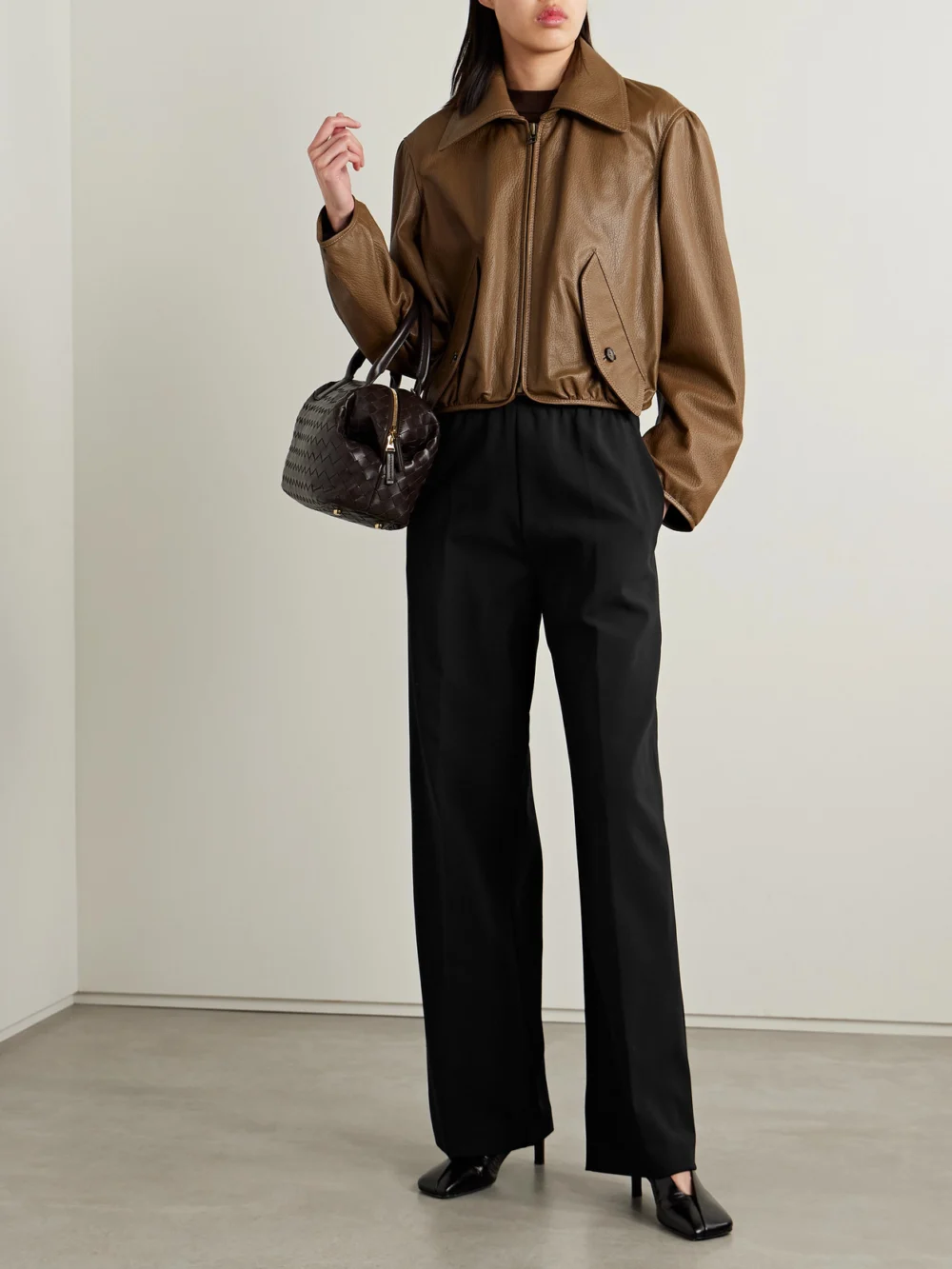 Fforme Maud Wool-blend Crepe Wide-leg Pants, worn by a model
