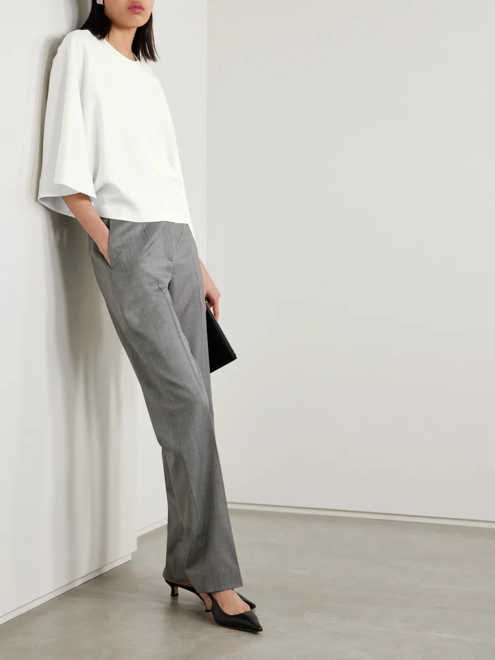 Fforme Tala Pleated Crepe Top, worn by a model