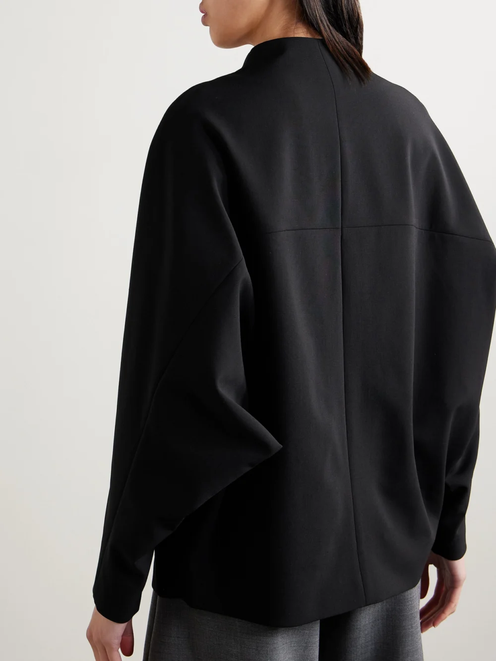 Back view of the Fforme Velma Double-breasted Wool-blend Crepe Blazer