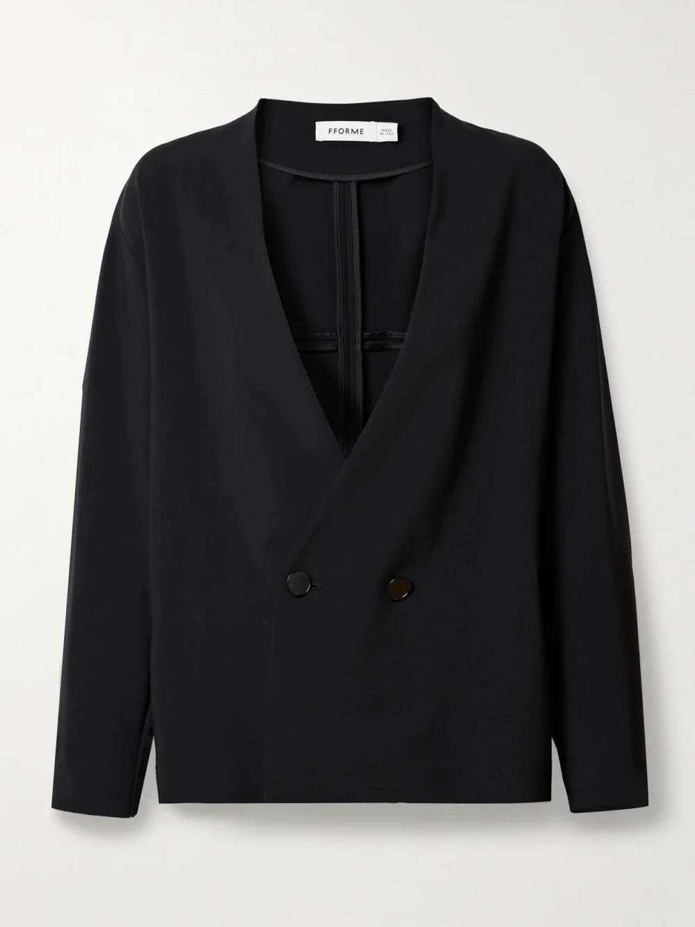 Fforme Velma Double-breasted Wool-blend Crepe Blazer in black