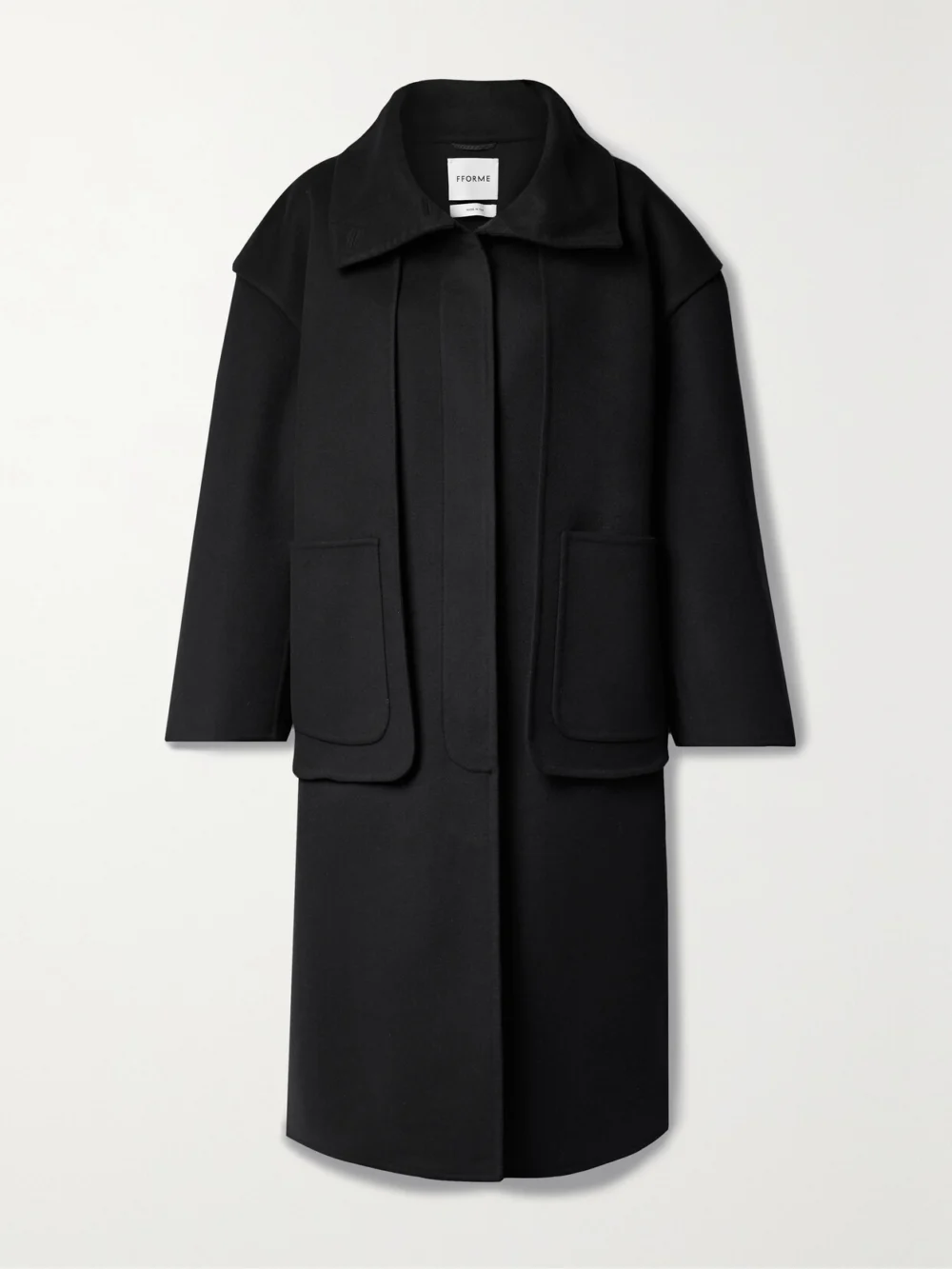 Fforme Wei Layered Wool Coat in black