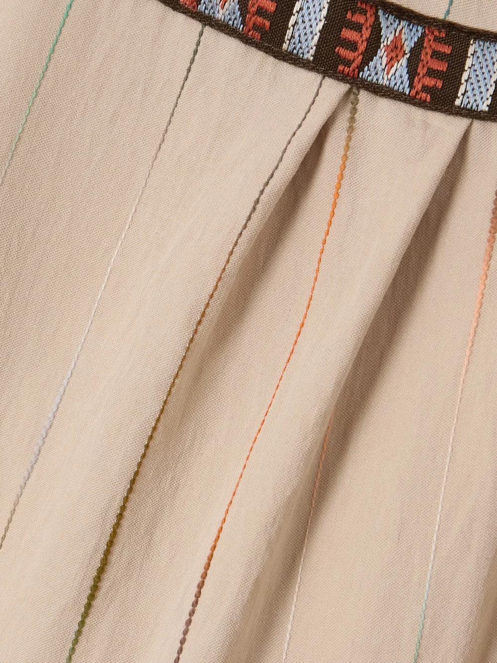 Close-up detail of the Fortela Belted Appliquéd Embroidered Woven Midi Dress