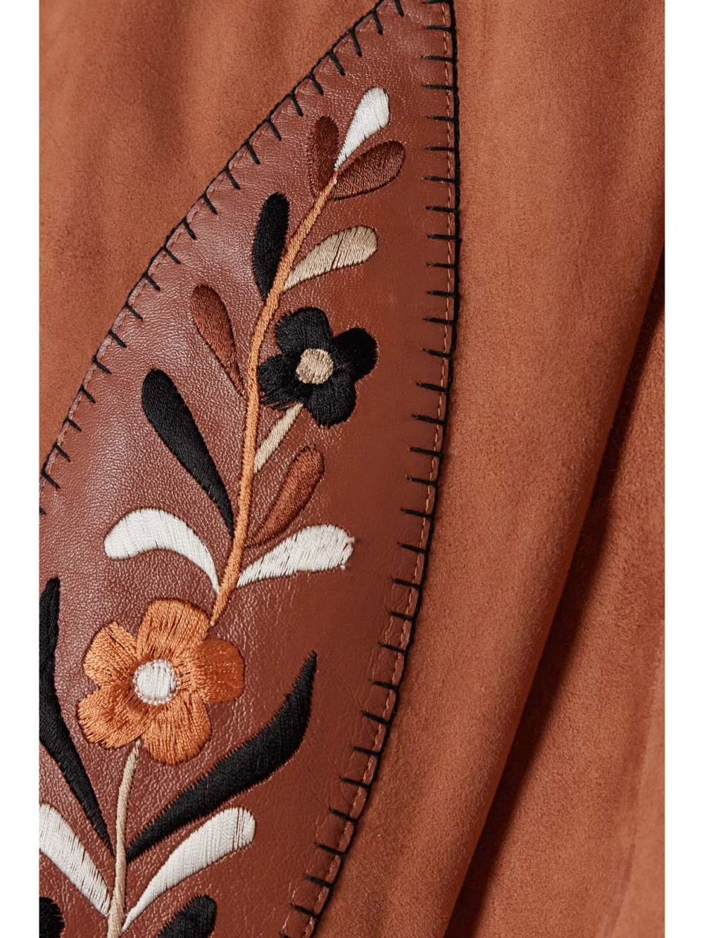 Close-up detail of the Fortela Blondie Embroidered Leather-trimmed Suede Shirt