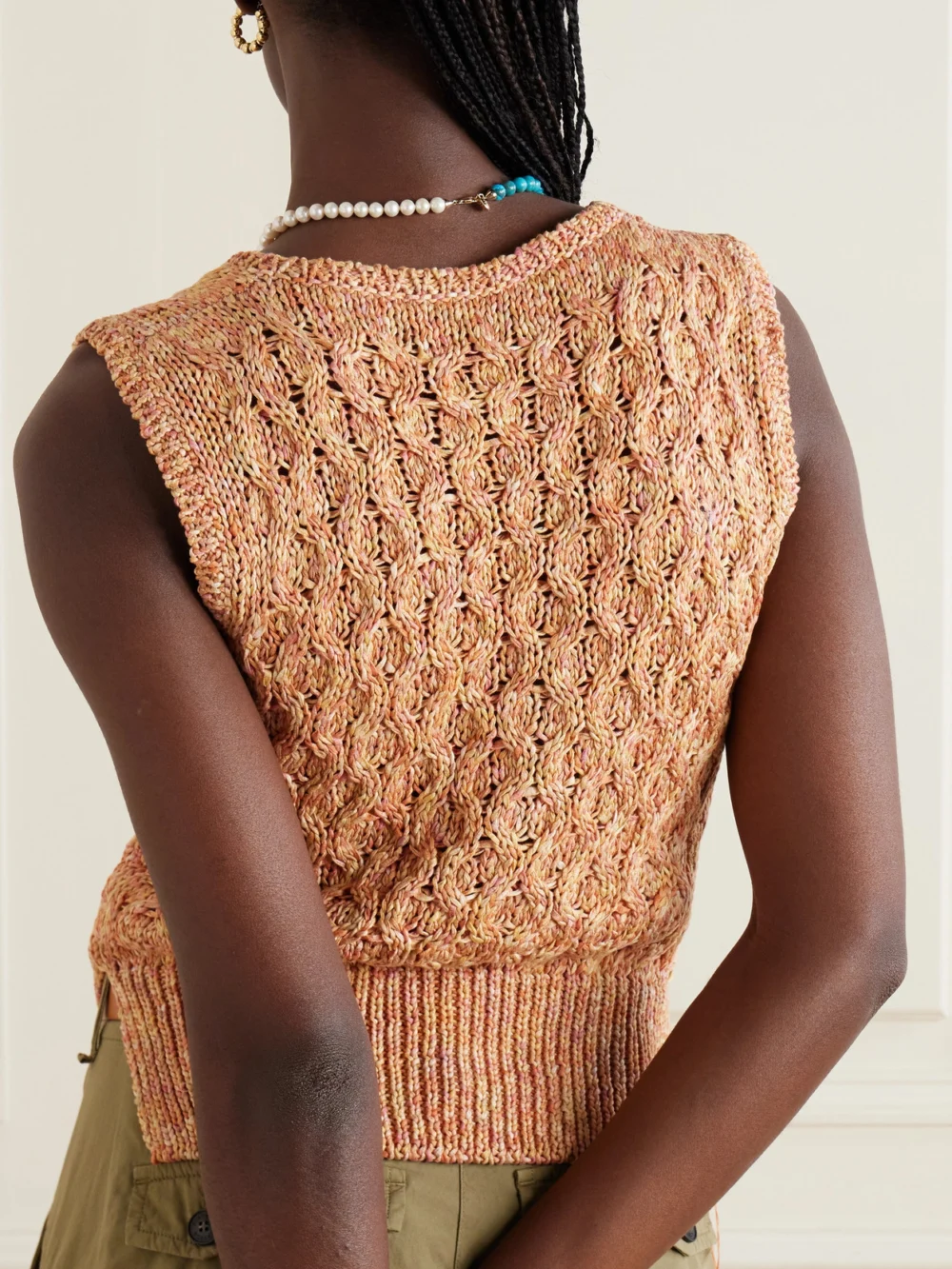 Back view of the Fortela Cable-knit Cotton Vest