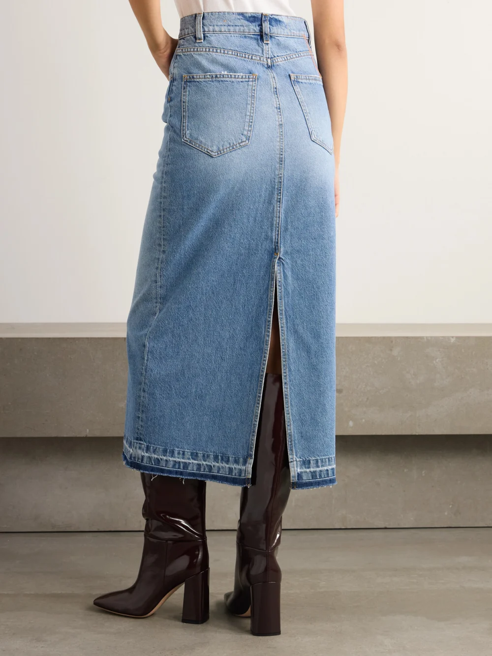 Back view of the Fortela Denim Midi Skirt