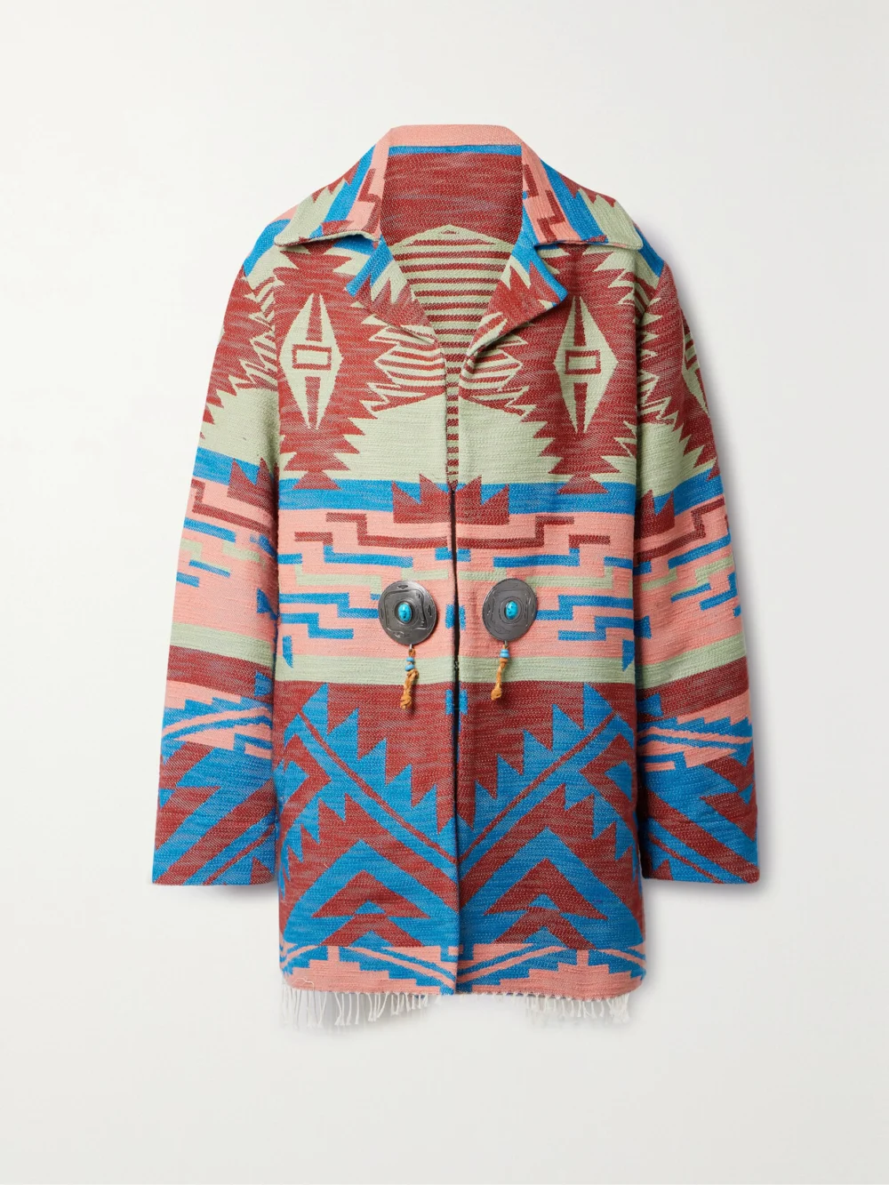Fortela Faryn Fringed Embellished Cotton-jacquard Jacket in blue
