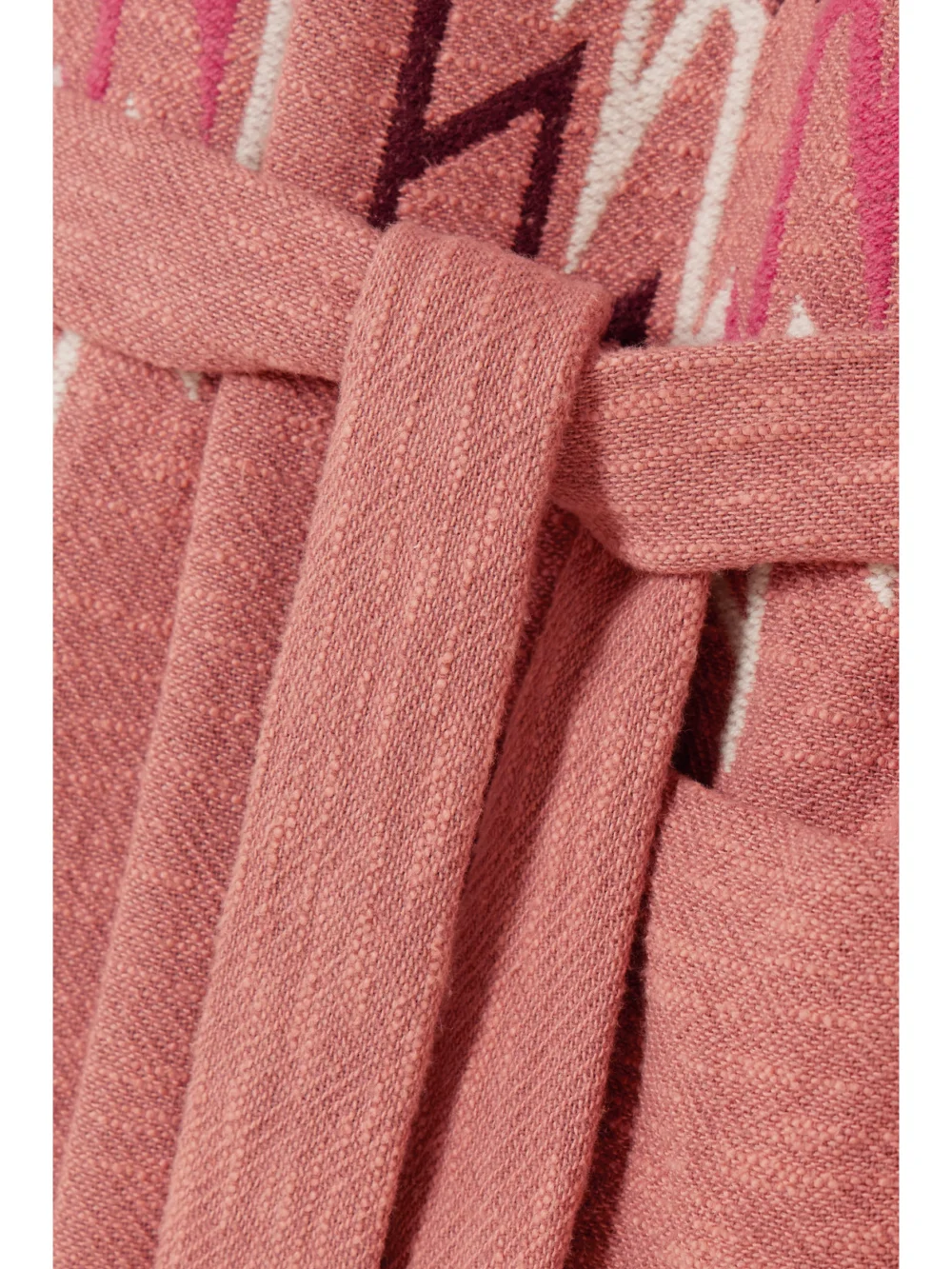 Close-up detail of the Fortela Felipa Belted Hooded Fringed Wool-blend Jacquard Cardigan