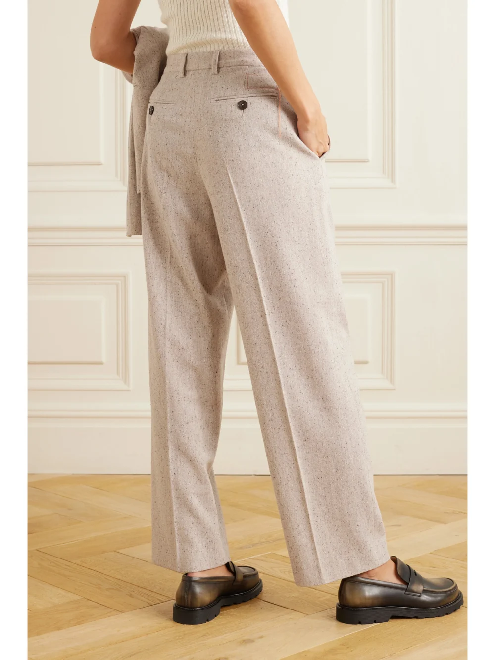 Back view of the Fortela Josephine Pleated Wool-blend Straight-leg Pants