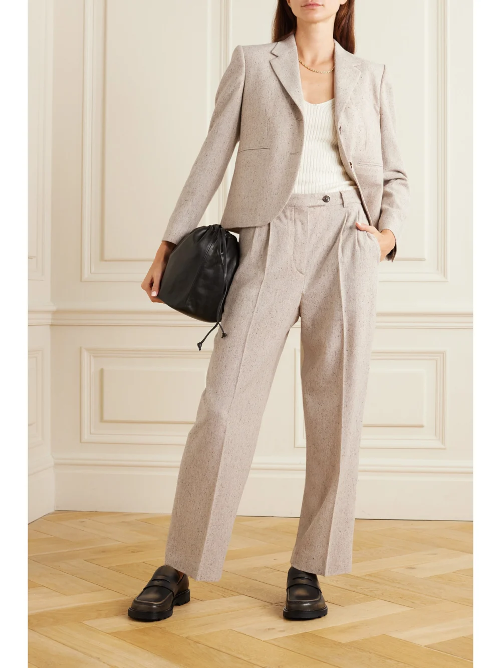 Fortela Josephine Pleated Wool-blend Straight-leg Pants, worn by a model
