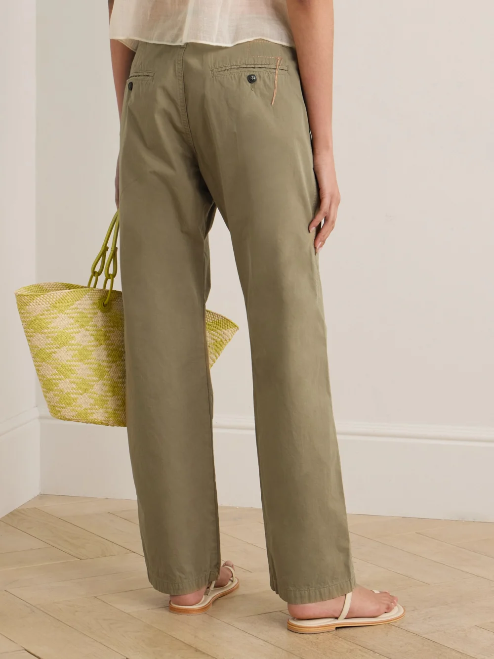 Back view of the Fortela Rope-trimmed Coated-cotton Straight-leg Pants