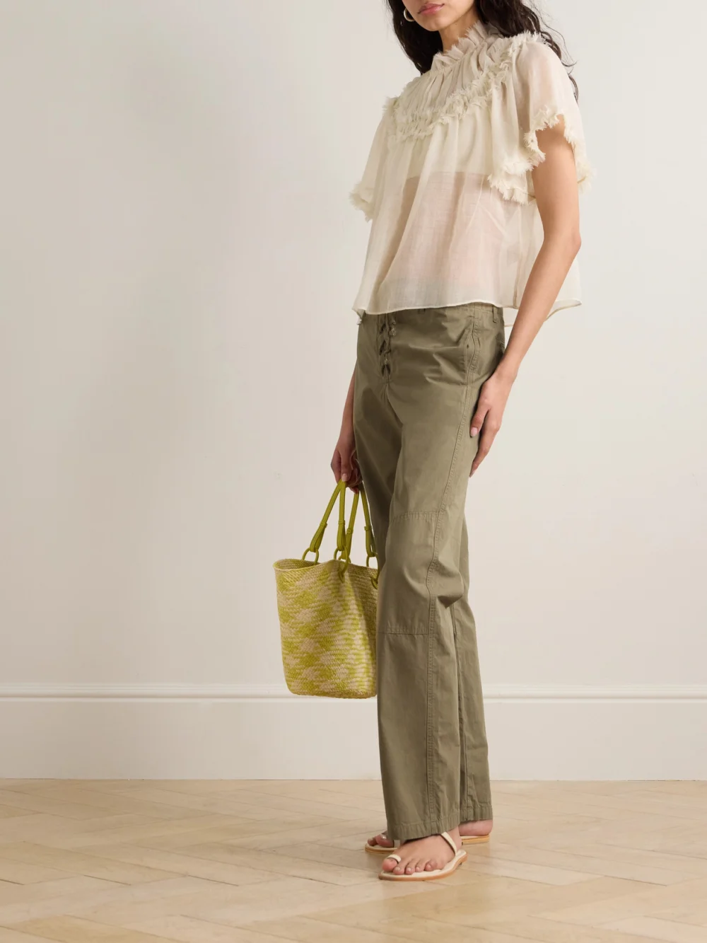 Fortela Rope-trimmed Coated-cotton Straight-leg Pants, worn by a model
