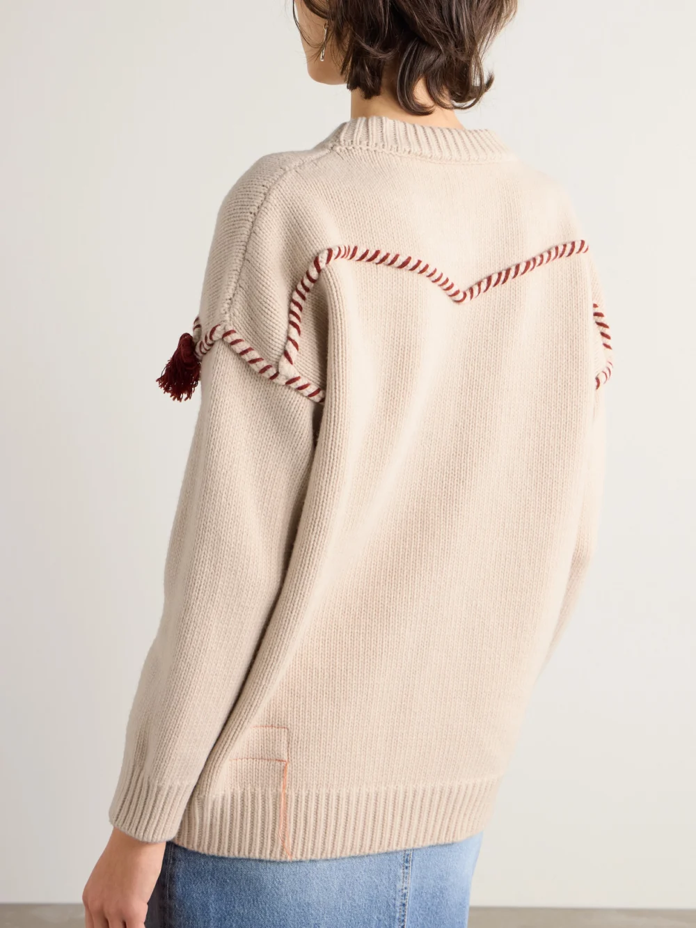 Back view of the Fortela Tasseled Wool and Cashmere-blend Sweater