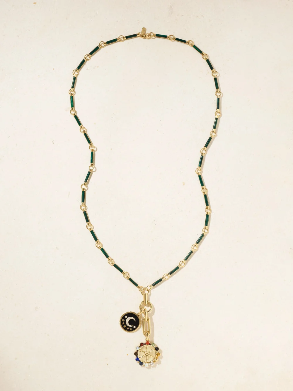 Close-up detail of the FoundRae 18-karat Gold and Enamel Multi-stone Necklace