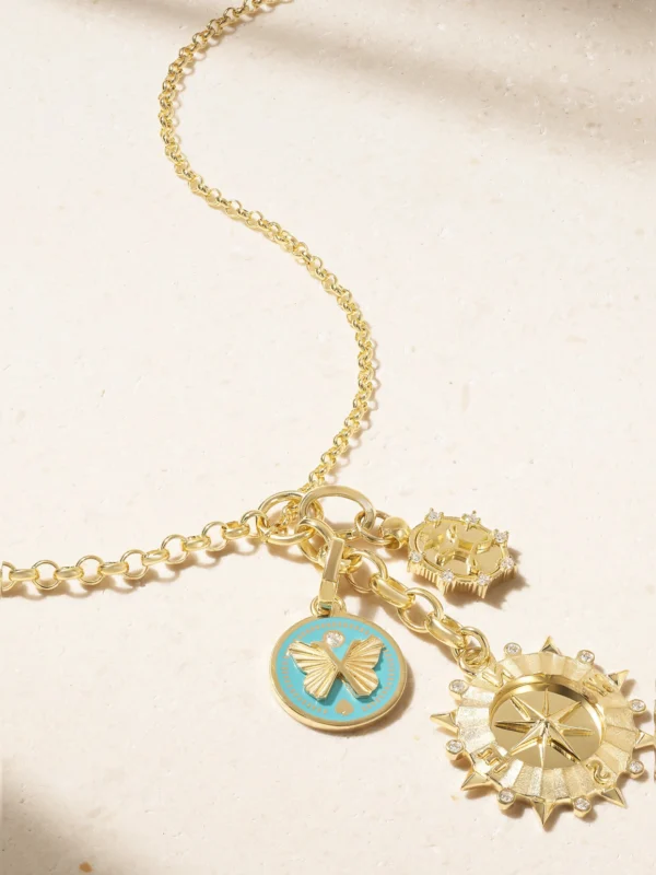 FoundRae 18-karat Gold, Enamel and Diamond Necklace