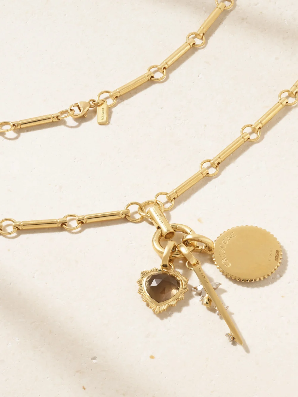 Back view of the FoundRae 18-karat Gold, Enamel, Diamond and Quartz Necklace