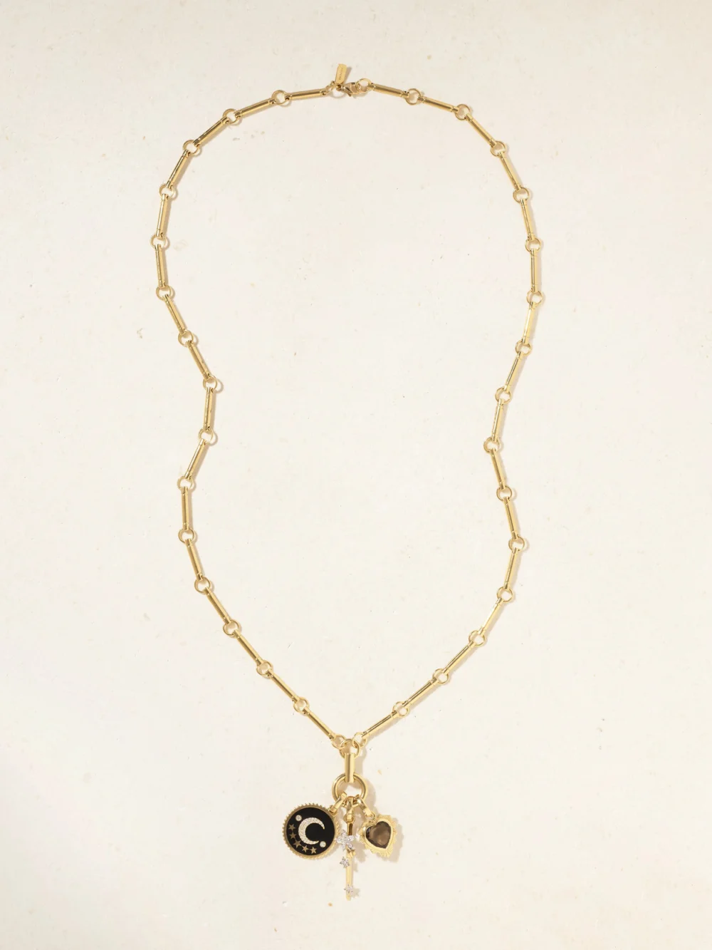 Close-up detail of the FoundRae 18-karat Gold, Enamel, Diamond and Quartz Necklace