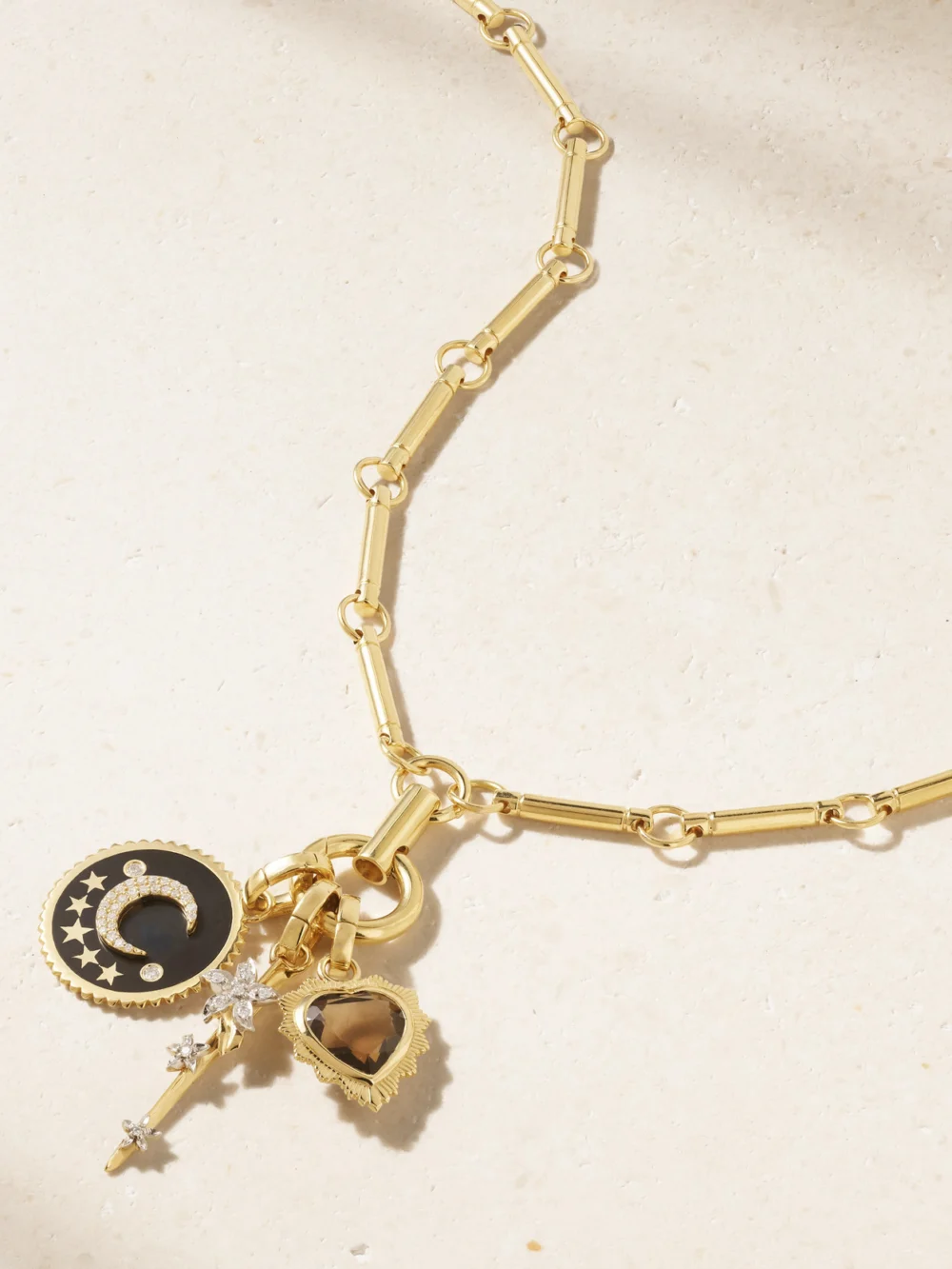 FoundRae 18-karat Gold, Enamel, Diamond and Quartz Necklace