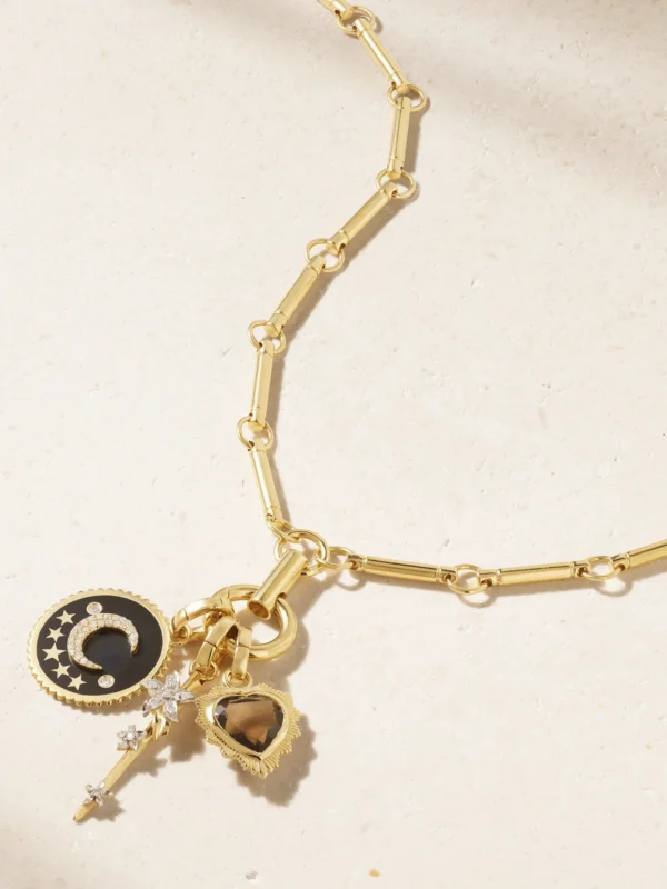 FoundRae 18-karat Gold, Enamel, Diamond and Quartz Necklace