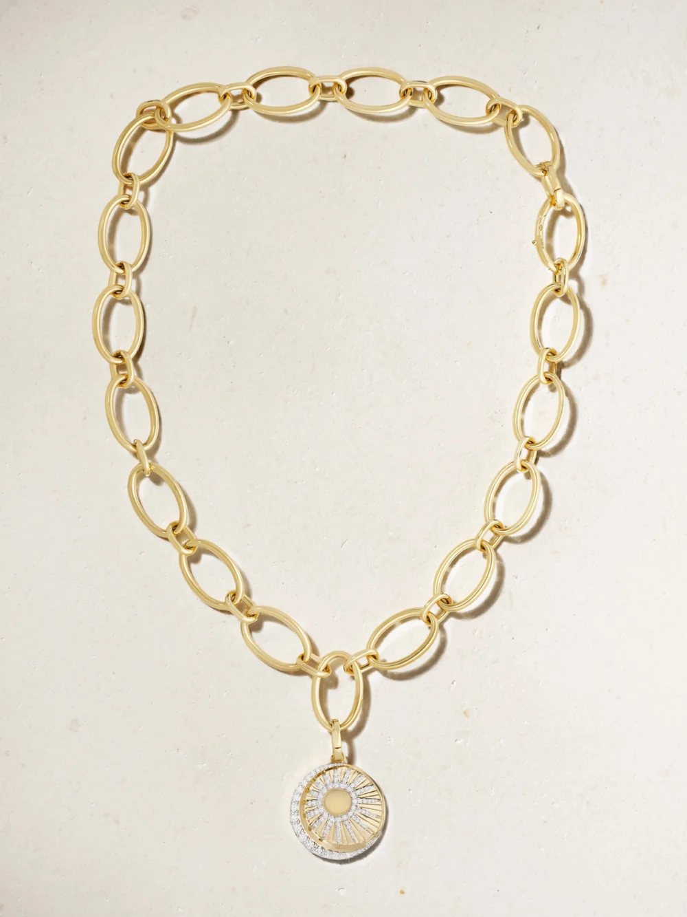 Close-up detail of the FoundRae Balance Oval Infinity 18-karat Gold Diamond Necklace