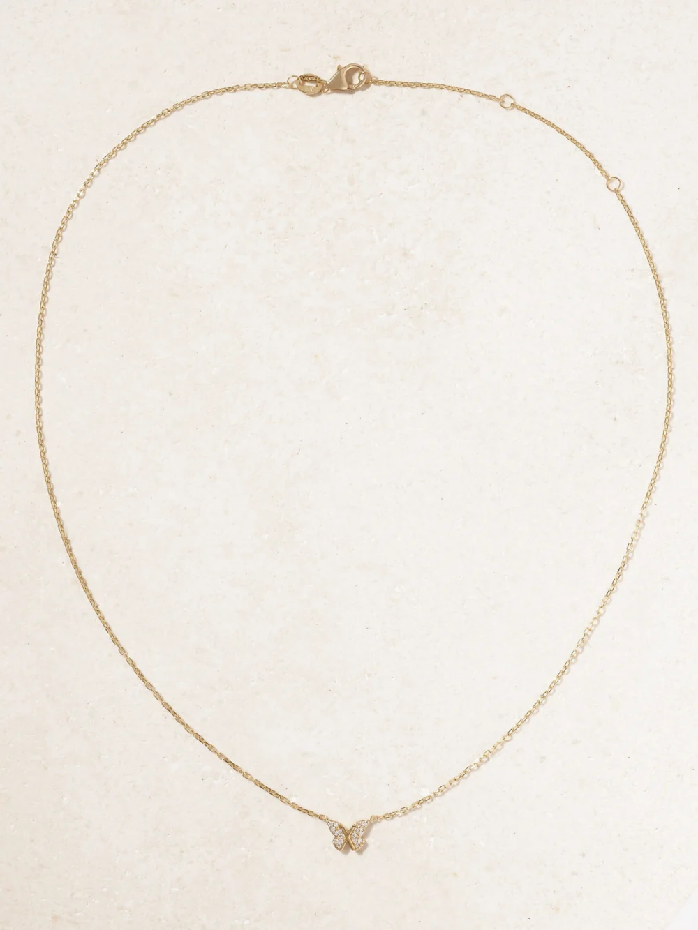 Close-up detail of the FoundRae Butterfly 18-karat Gold Diamond Necklace