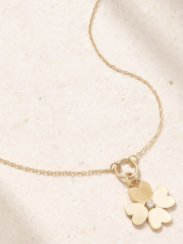 FoundRae Four Heart Clover 18-karat Gold, Enamel and Diamond Necklace