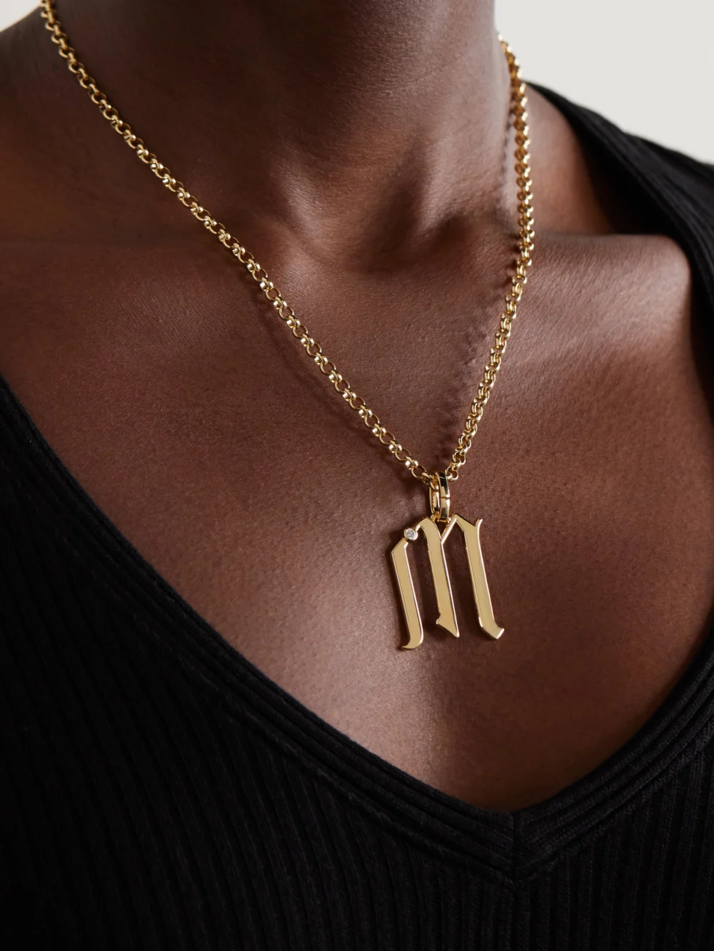 FoundRae Initials 18-karat Gold Diamond Pendant, styled view