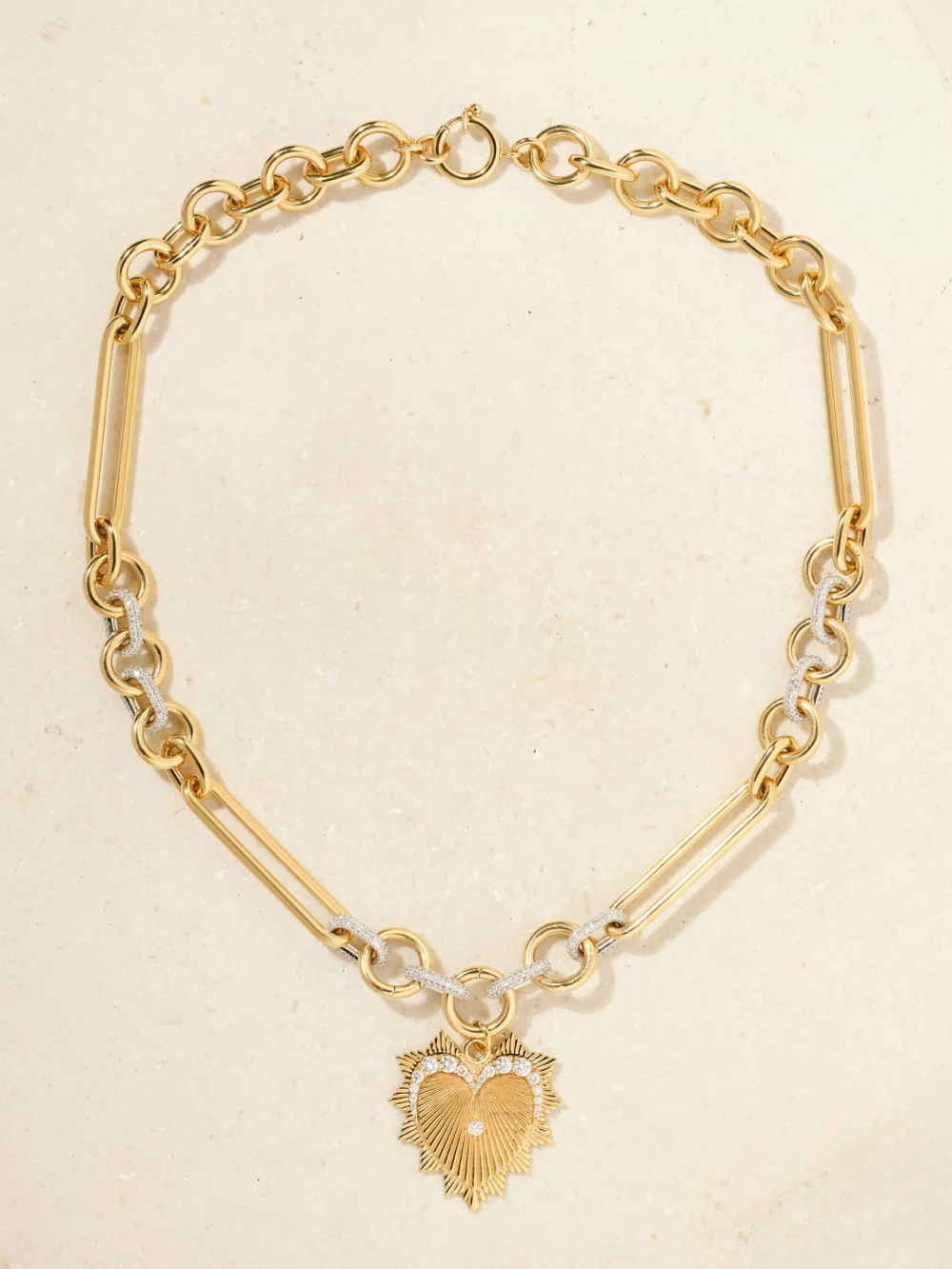 Close-up detail of the FoundRae Love 18-karat Gold Diamond Necklace