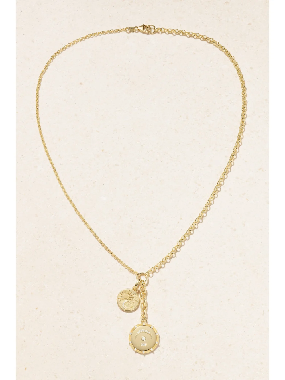 Close-up detail of the FoundRae Pause + Balance Medium Mixed Belcher Story 18-karat Gold Diamond Necklace