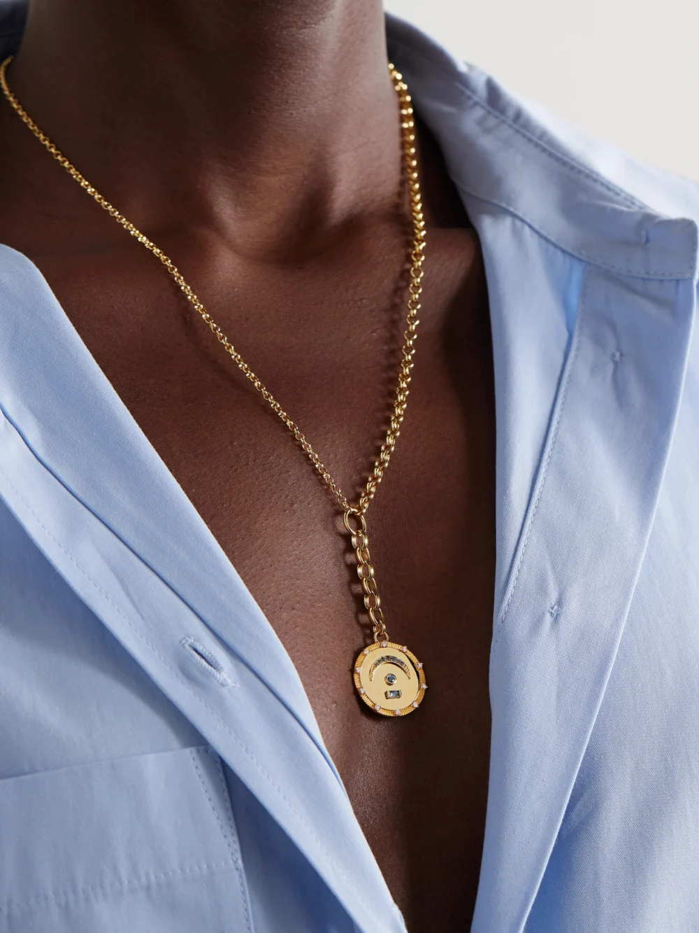 FoundRae Pause Internal Compass 18-karat Gold, Topaz and Diamond Necklace, styled view