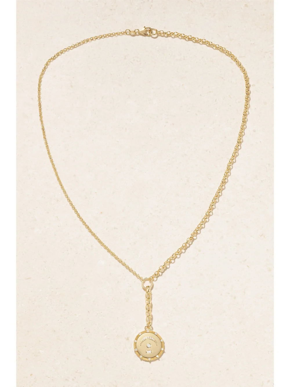 Close-up detail of the FoundRae Pause Medium Mixed Belcher Extension 18-karat Gold Diamond Necklace