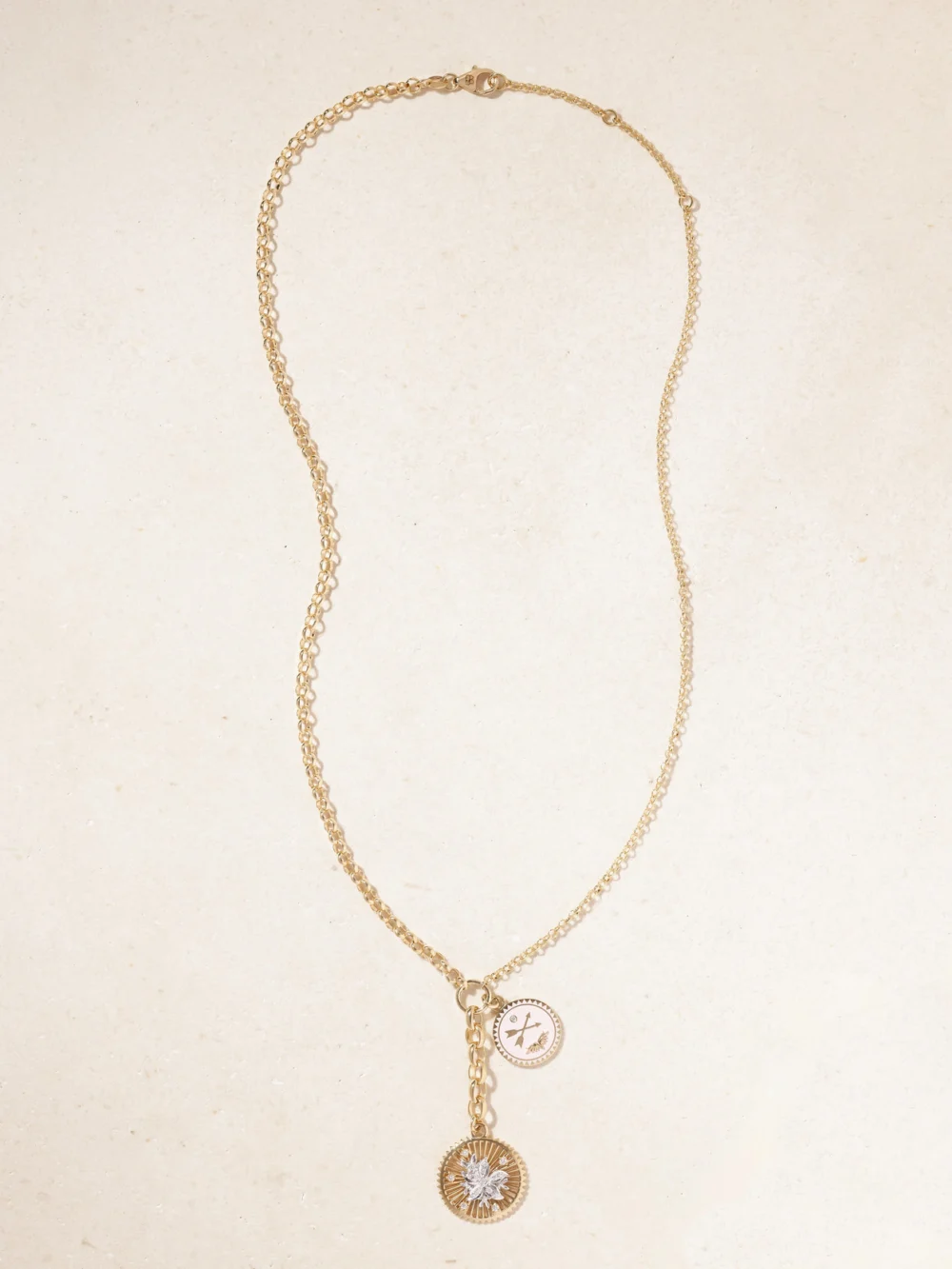 Close-up detail of the FoundRae Resilience and Passion 18-karat Gold, Enamel and Diamond Necklace