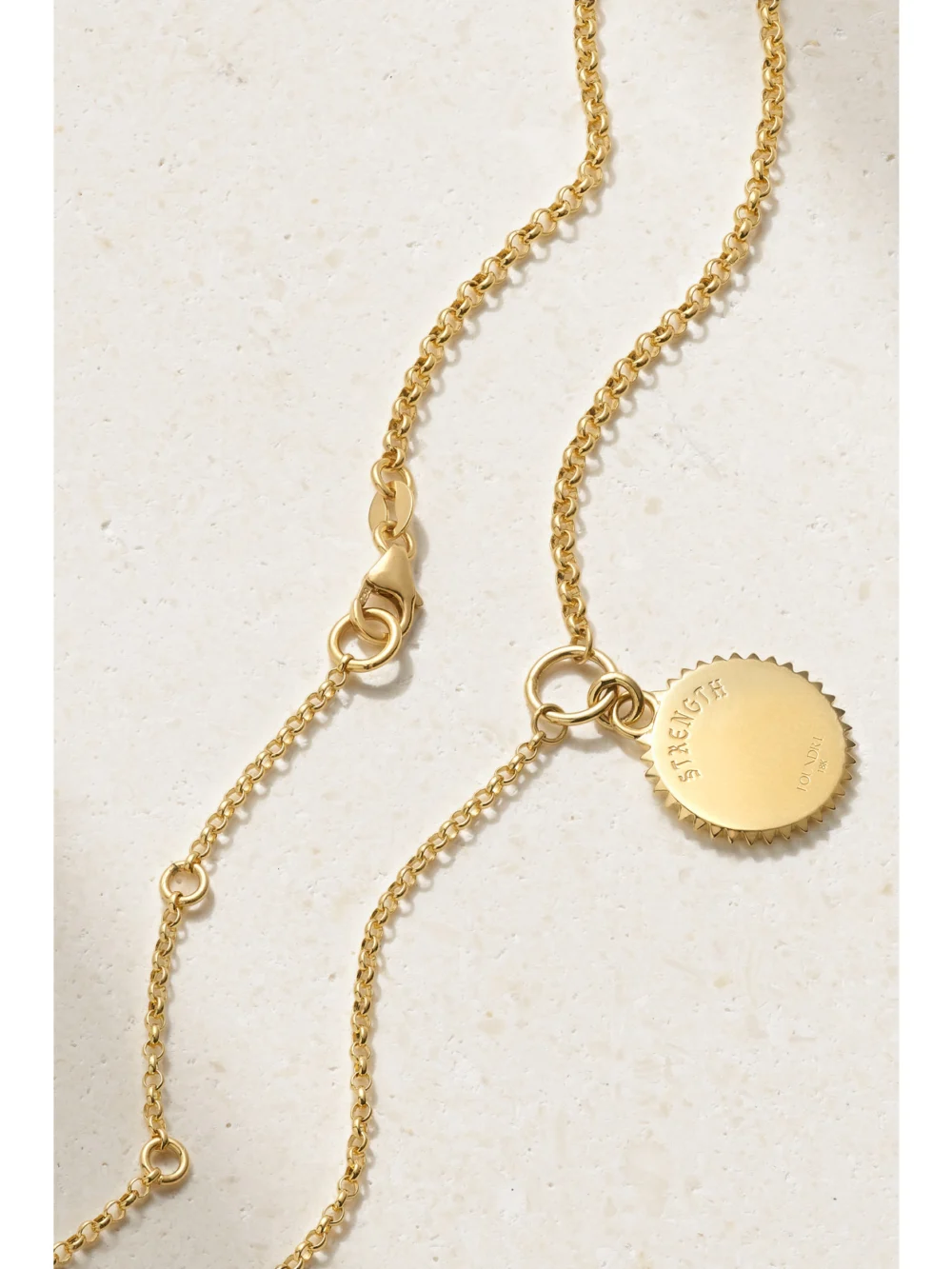 Back view of the FoundRae Solar & Lunar Strength 18-karat Gold, Ceramic and Diamond Necklace