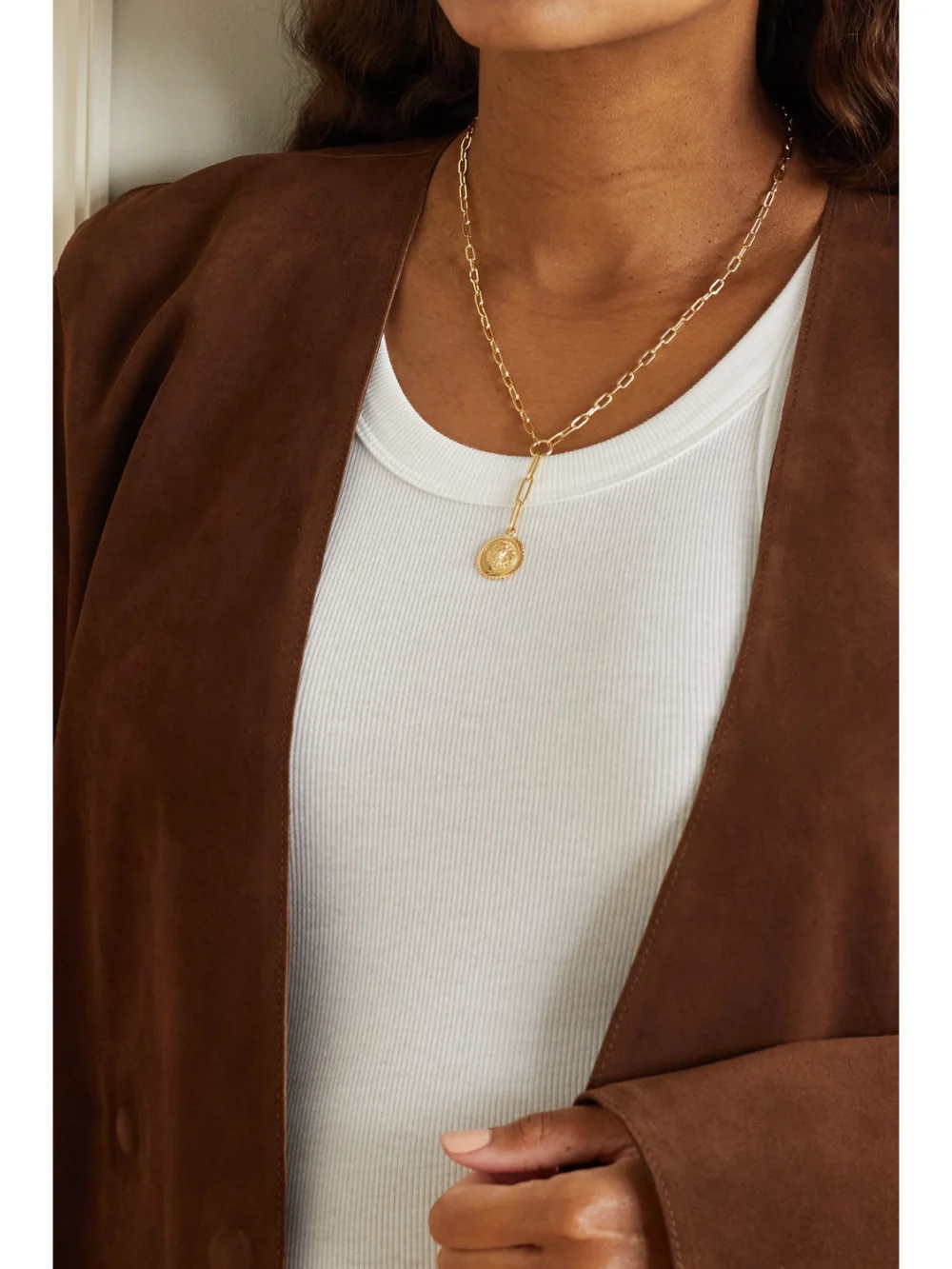 FoundRae Strength 18-karat Recycled Gold Diamond Necklace, styled view